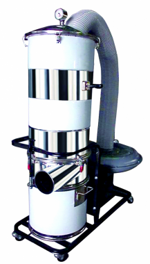 The CS-111 is a manual-shaking bag-type dust collector designed to handle larger particulate matter such as wood chips, plastic fragments.